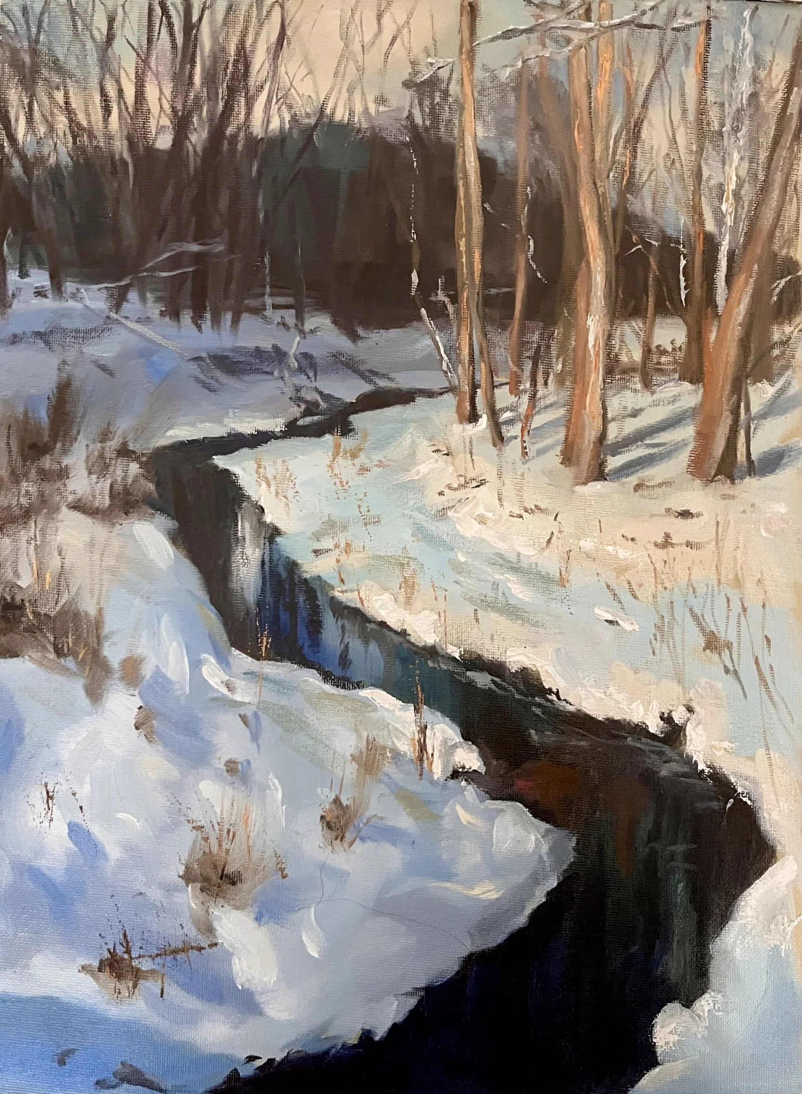 Winter landscape with stream, oil painting by Arch314