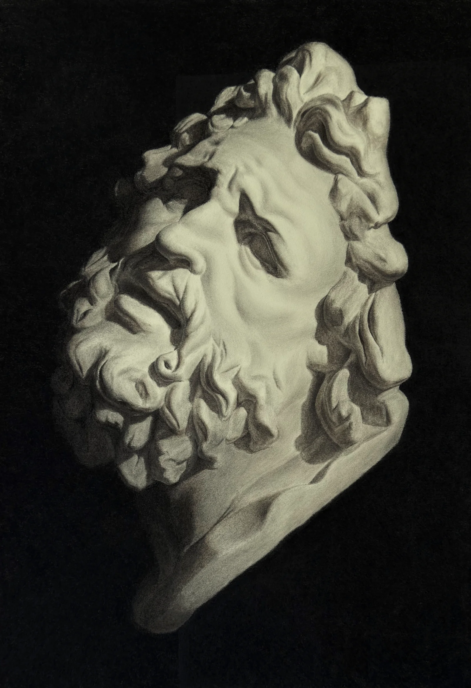 Plaster cast study of a classical bust, charcoal drawing by Kirsten