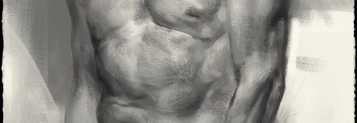 Tonal figure study of a torso by Iliya Mirochnik.